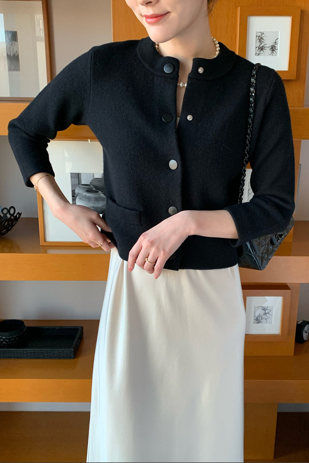 Round Neck Wool Knit Jacket