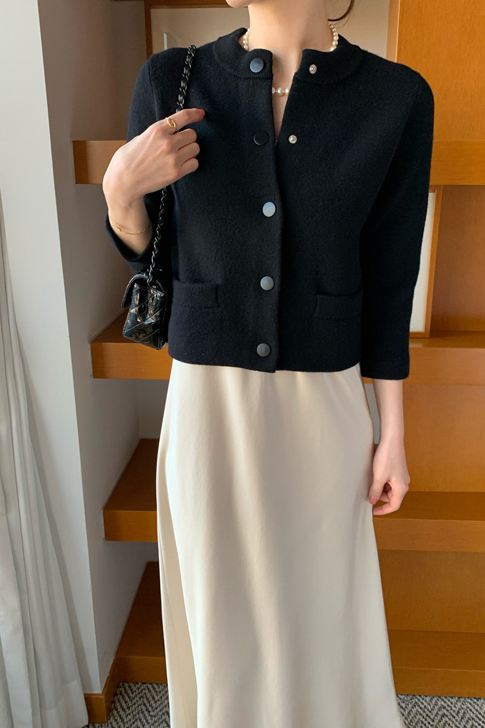 Round Neck Wool Knit Jacket