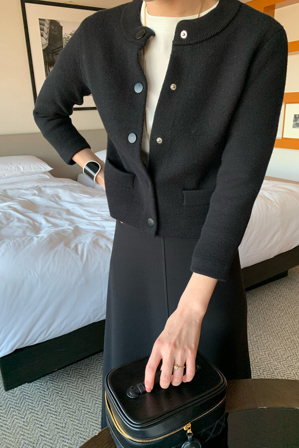 Round Neck Wool Knit Jacket