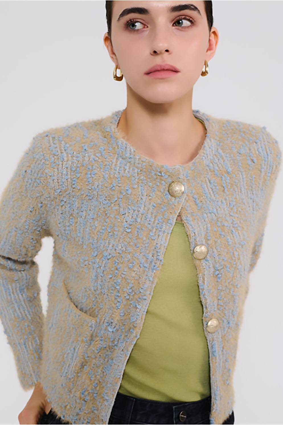 Color Mixed Yarn Knit Cardigan