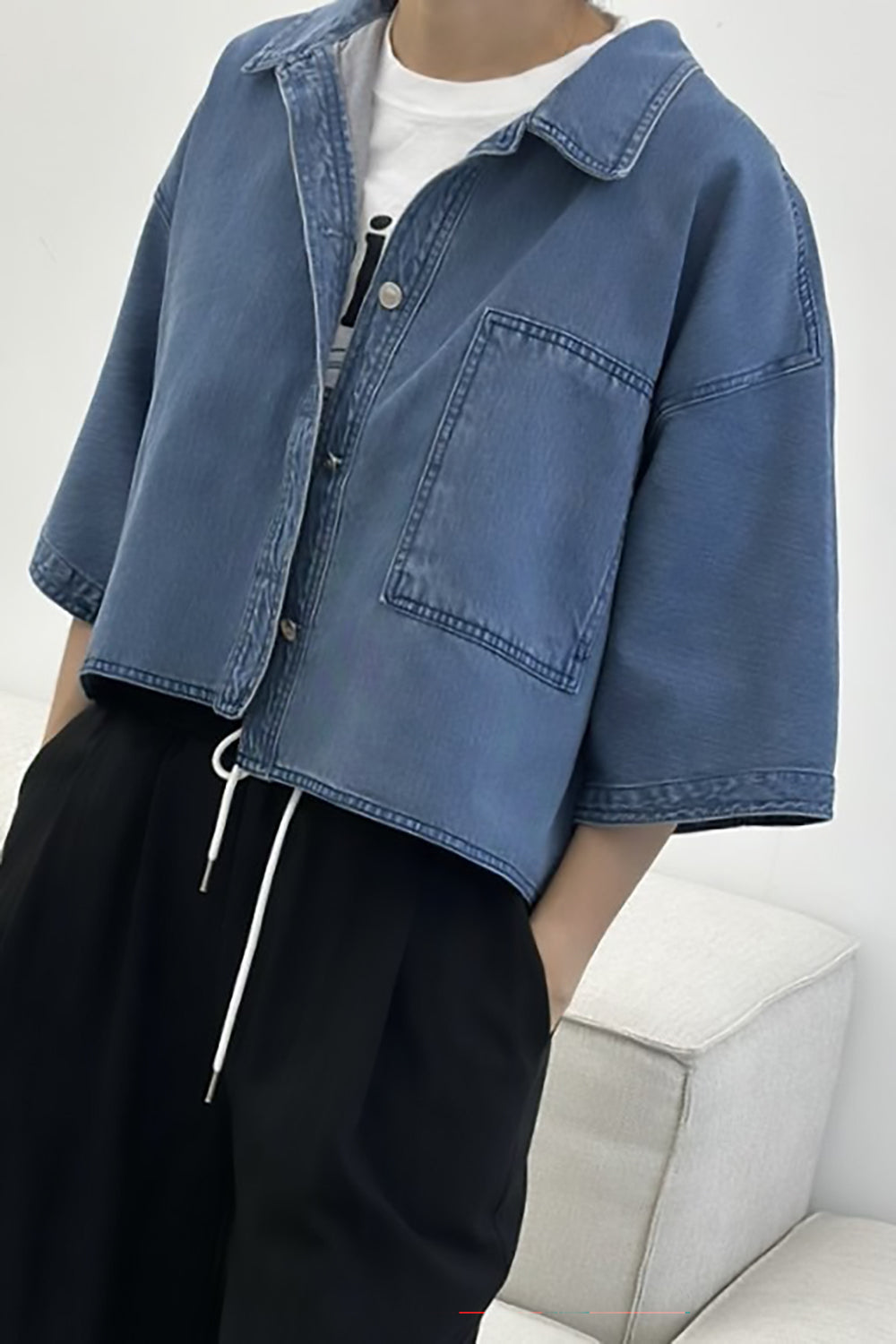 Cropped Short Sleeve Denim Jacket