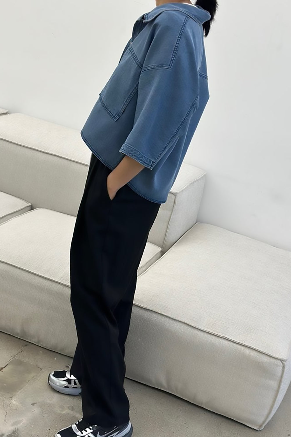 Cropped Short Sleeve Denim Jacket