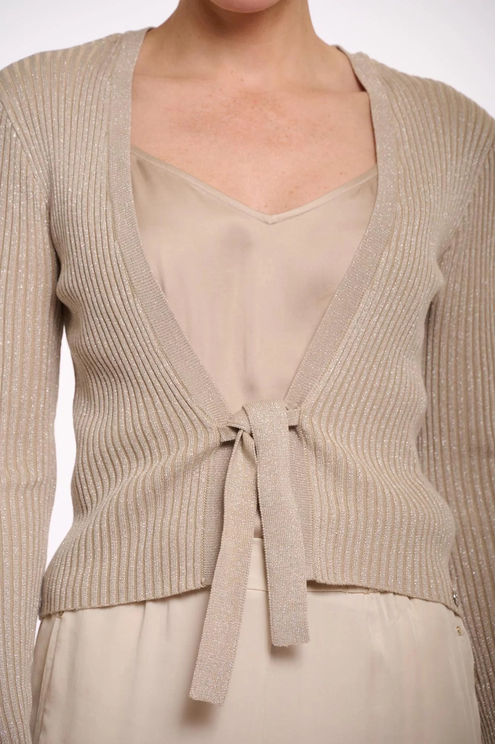 Gizana Lurex Front Tie Cardigan