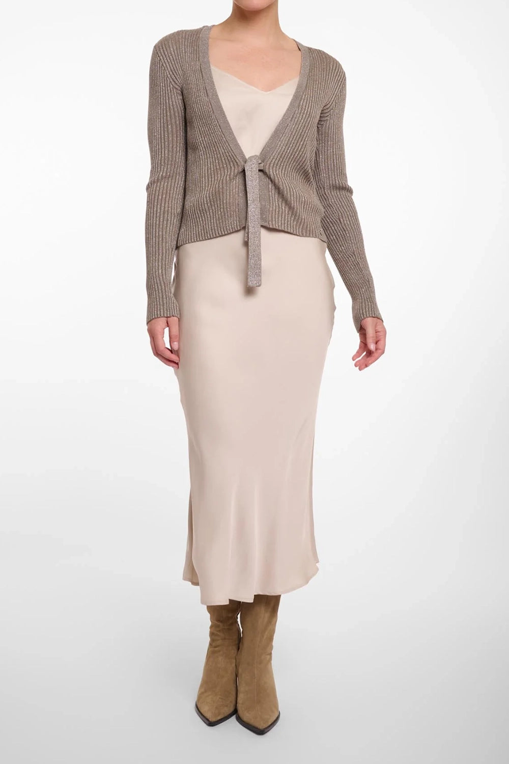 Gizana Lurex Front Tie Cardigan