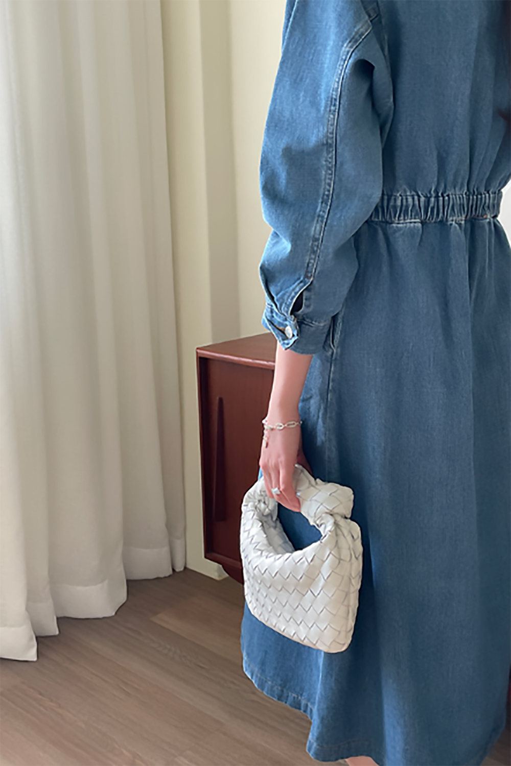 Front Button Shirt Denim Midi Dress