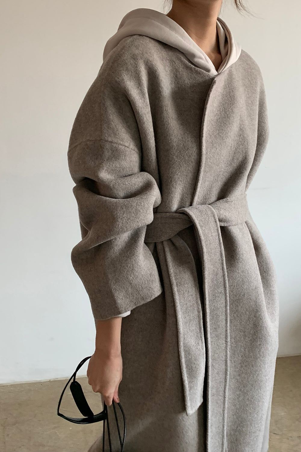 Belted Long Coat with Scarf