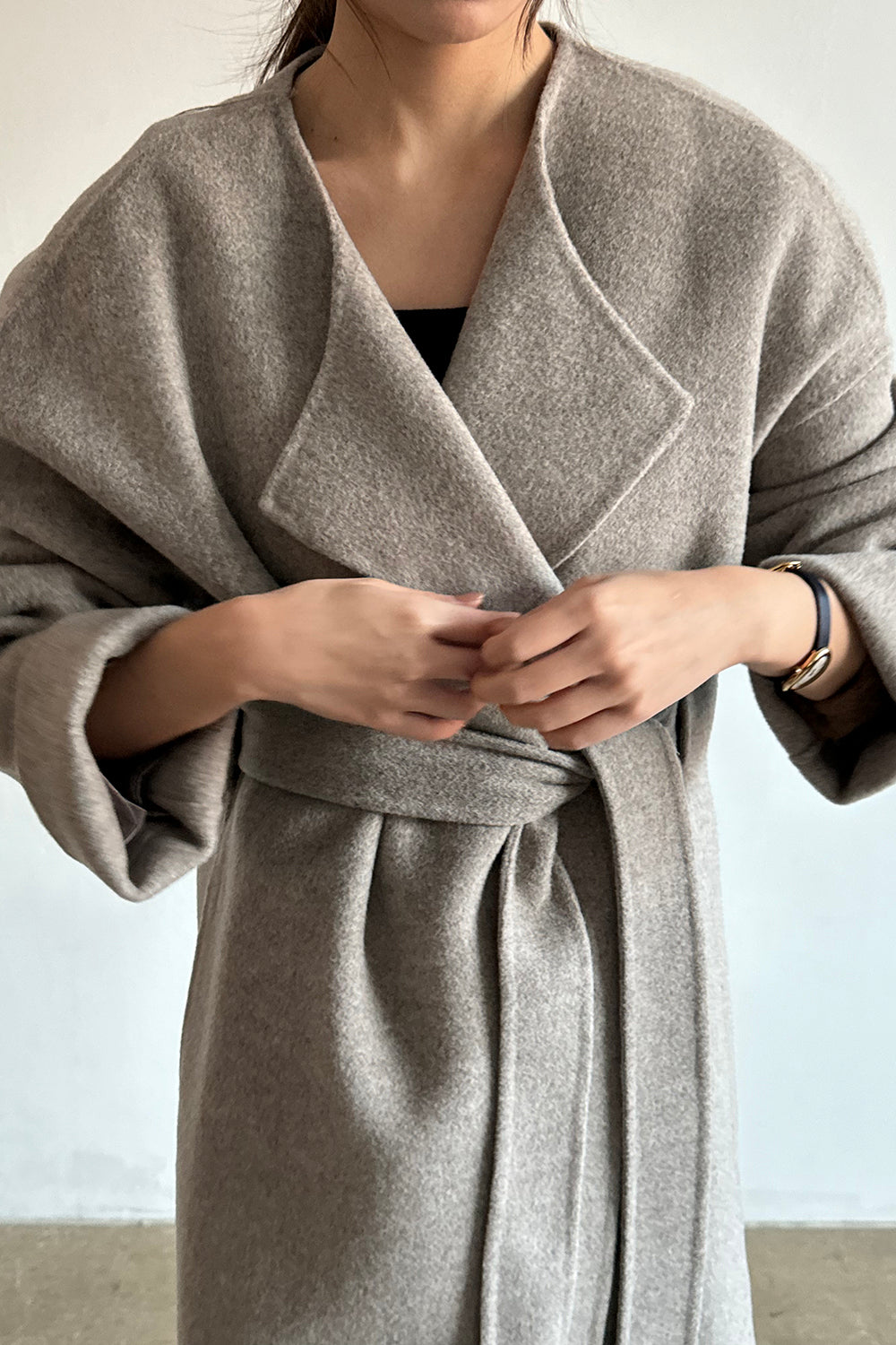 Belted Long Coat with Scarf