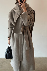 Belted Long Coat with Scarf