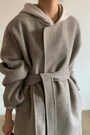 Belted Long Coat with Scarf