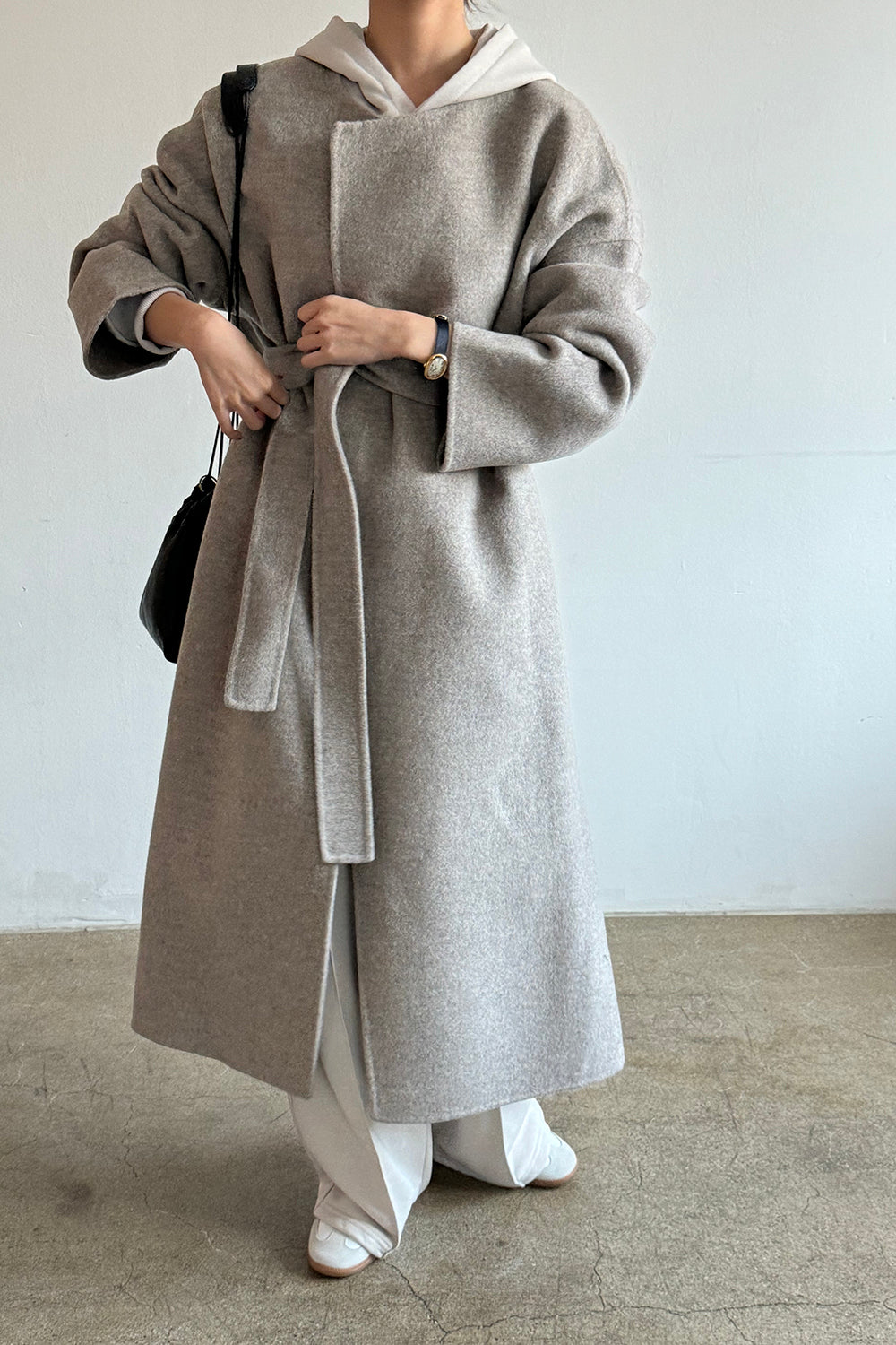 Belted Long Coat with Scarf