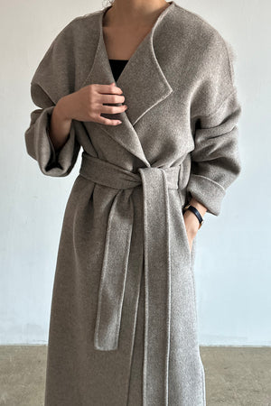 Belted Long Coat with Scarf