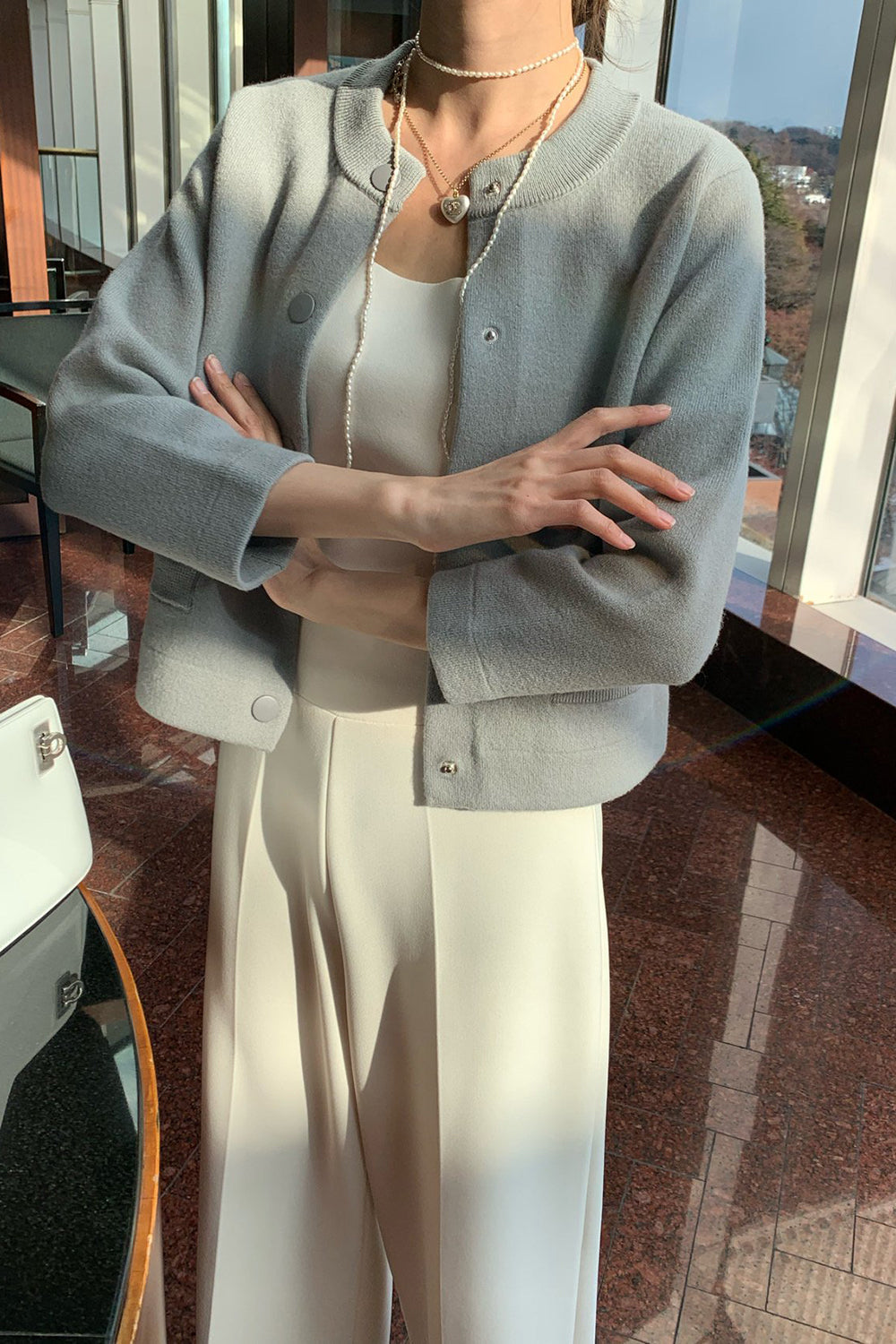 Round Neck Wool Knit Jacket