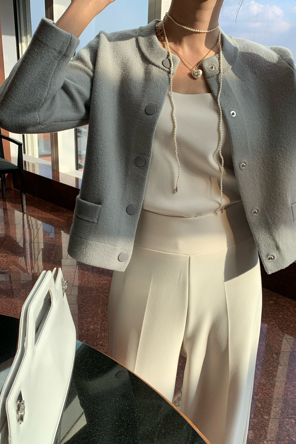 Round Neck Wool Knit Jacket