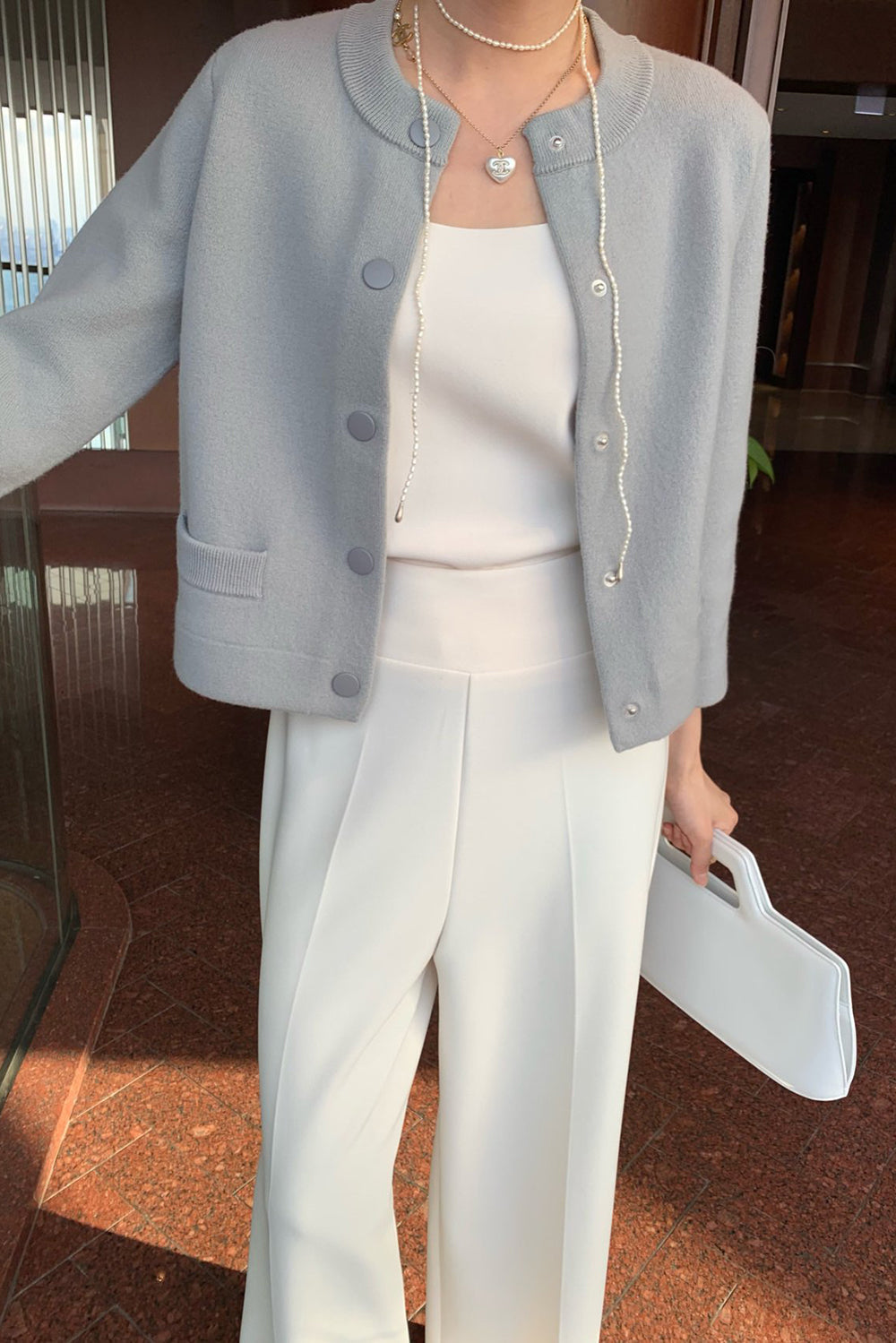 Round Neck Wool Knit Jacket