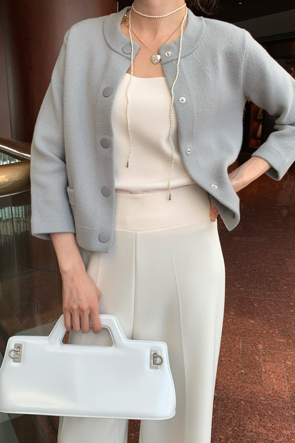 Round Neck Wool Knit Jacket