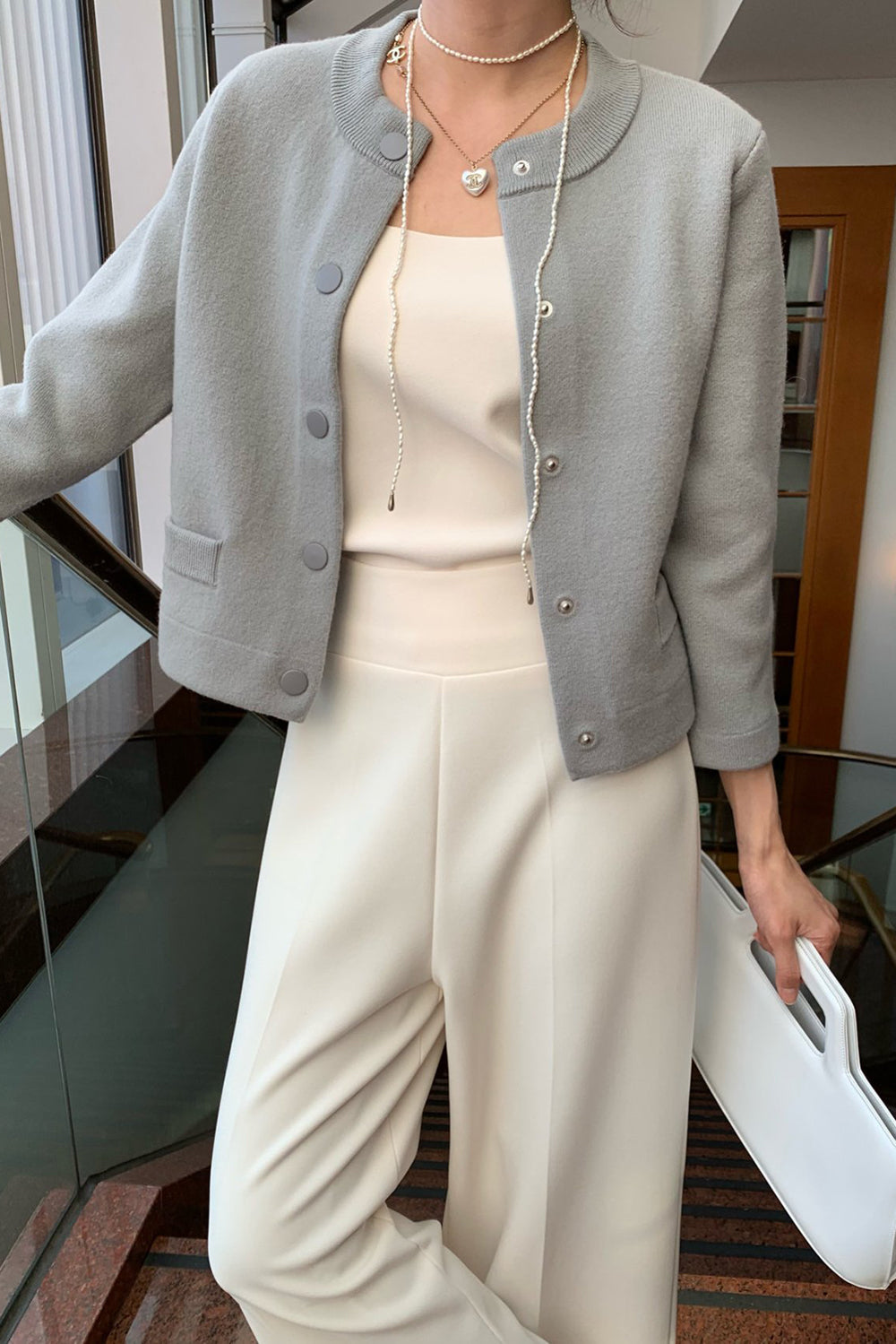 Round Neck Wool Knit Jacket