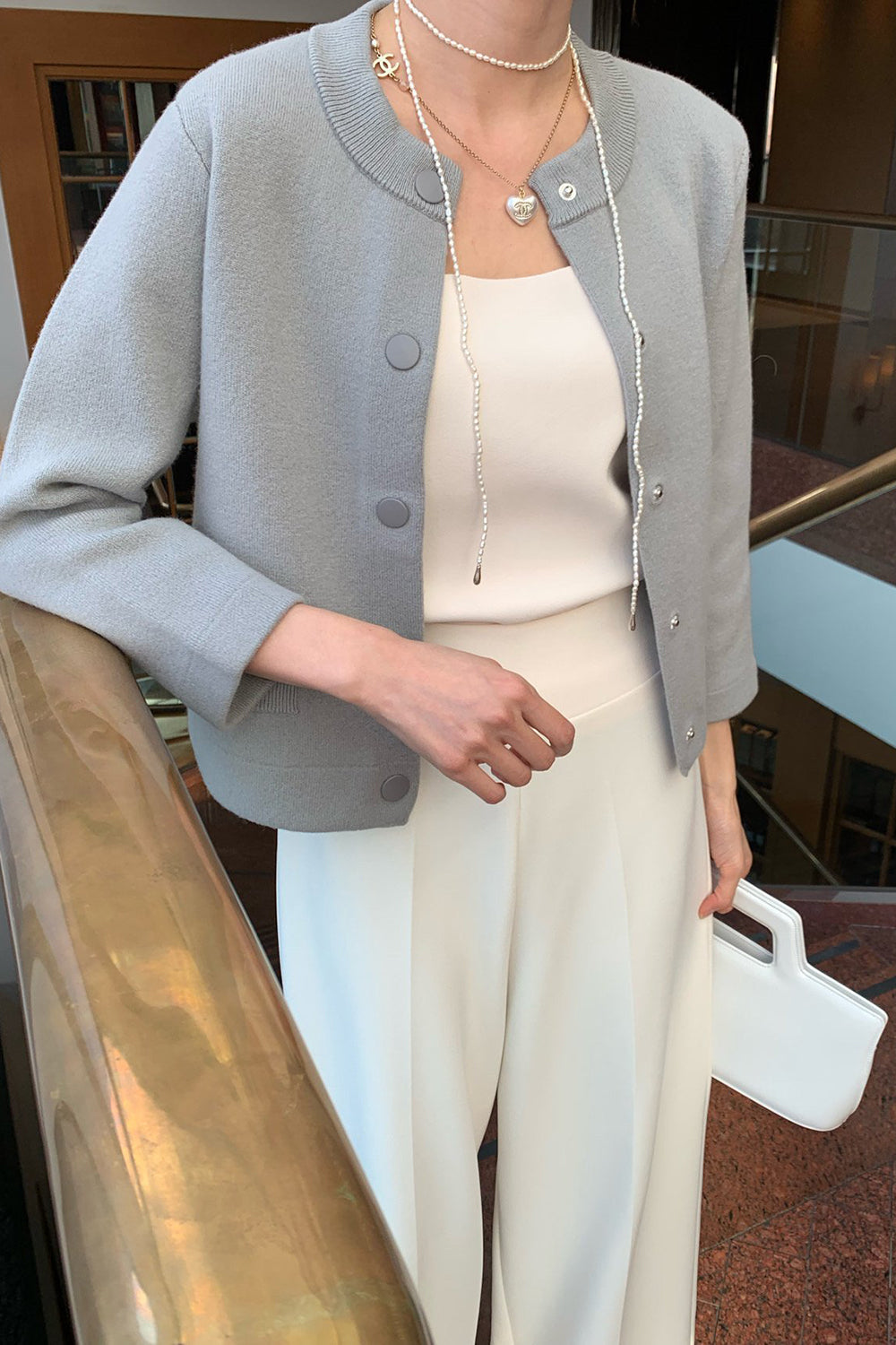 Round Neck Wool Knit Jacket