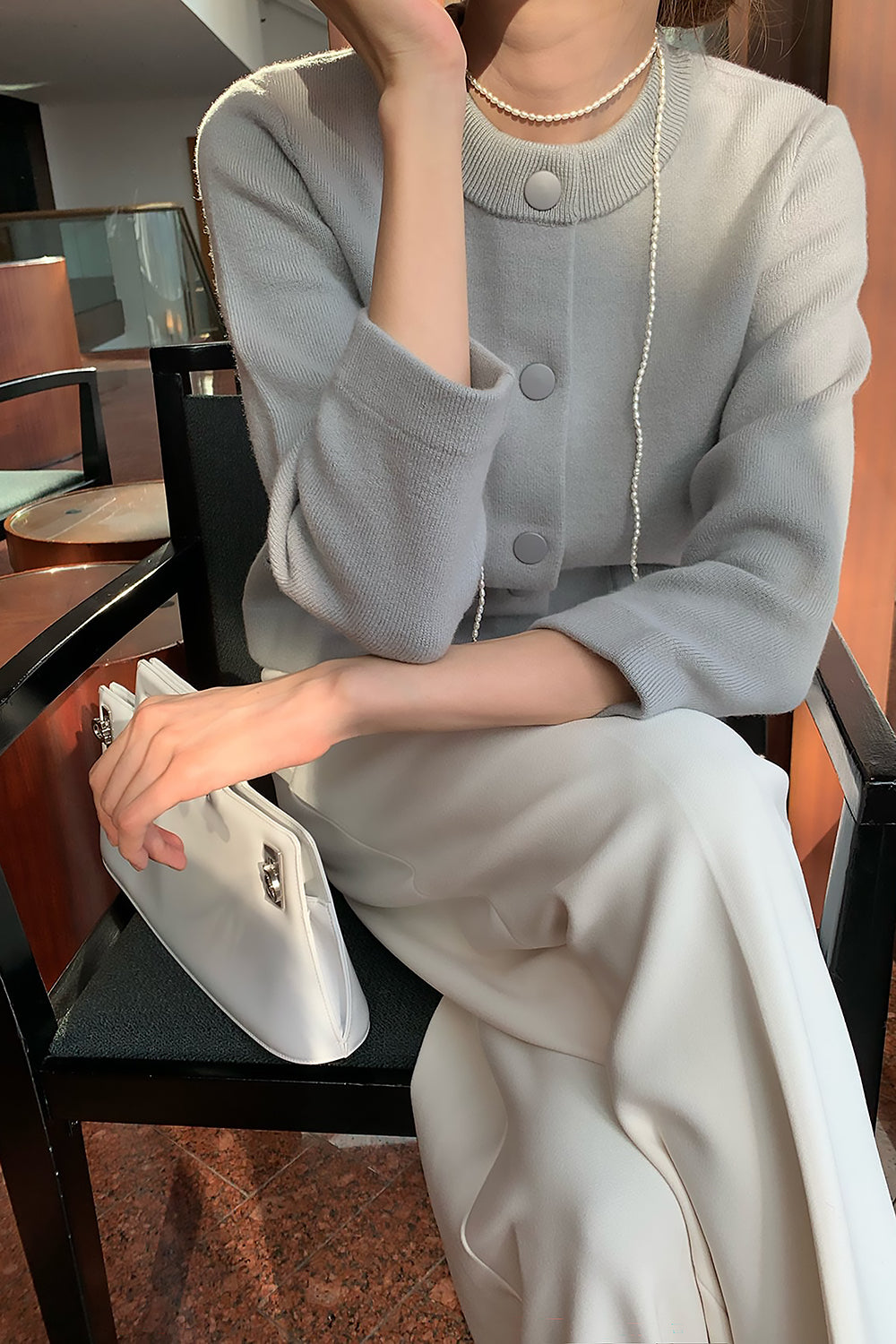 Round Neck Wool Knit Jacket