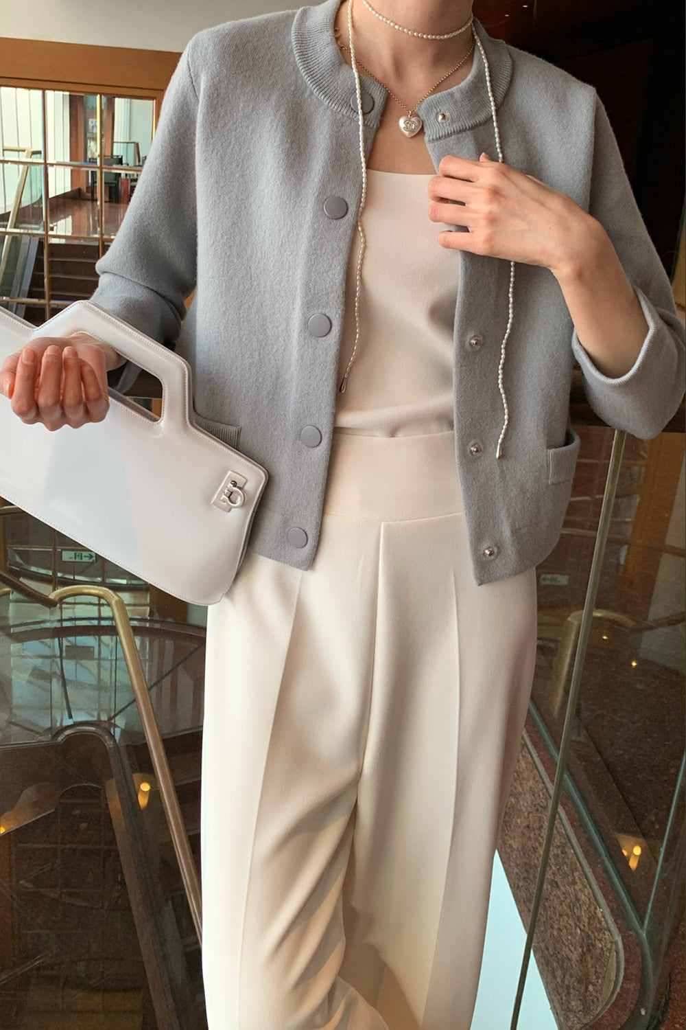 Round Neck Wool Knit Jacket