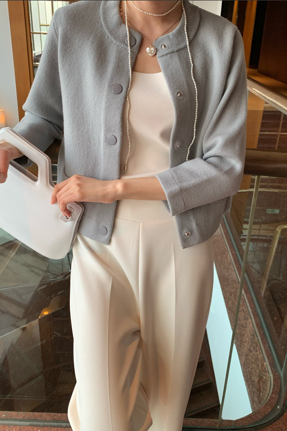 Round Neck Wool Knit Jacket