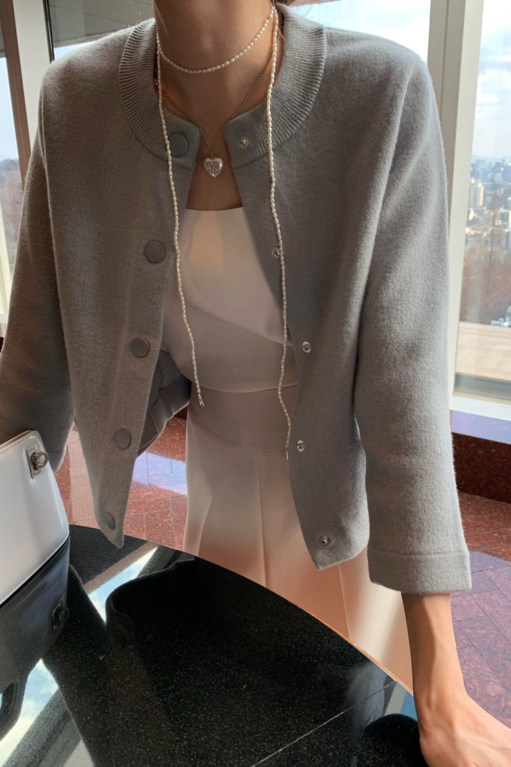 Round Neck Wool Knit Jacket