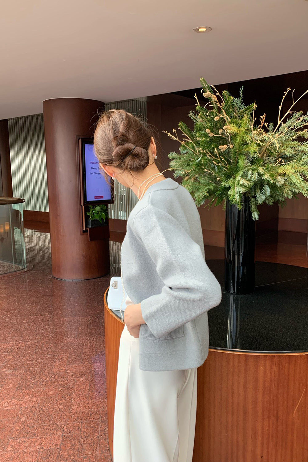 Round Neck Wool Knit Jacket
