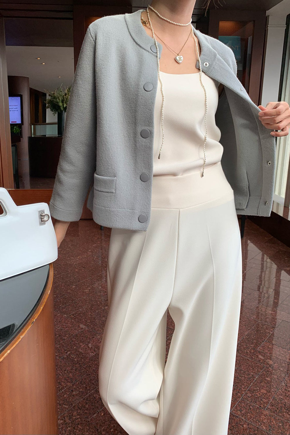 Round Neck Wool Knit Jacket