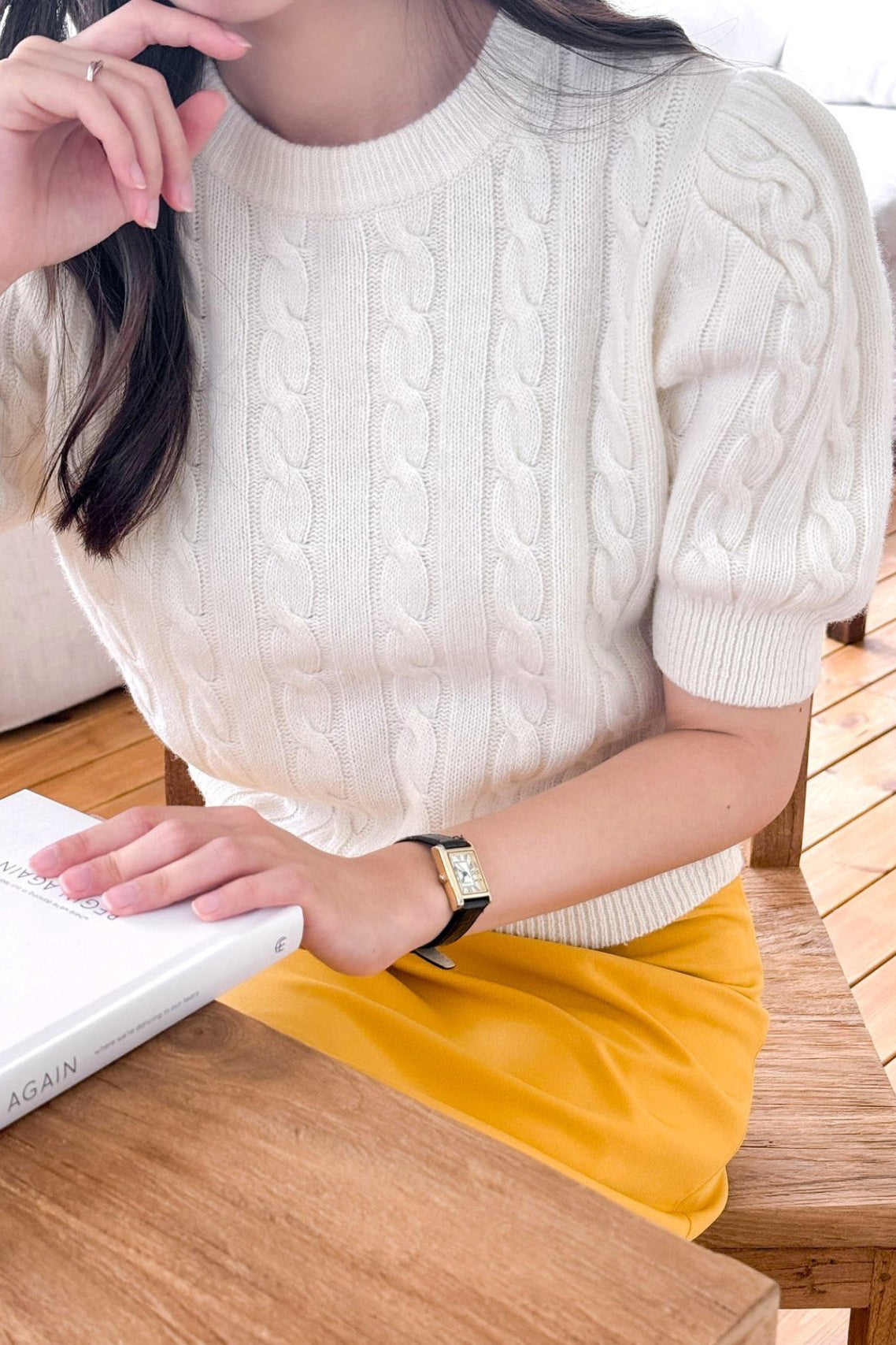 Half Sleeve Cable Knit Sweater