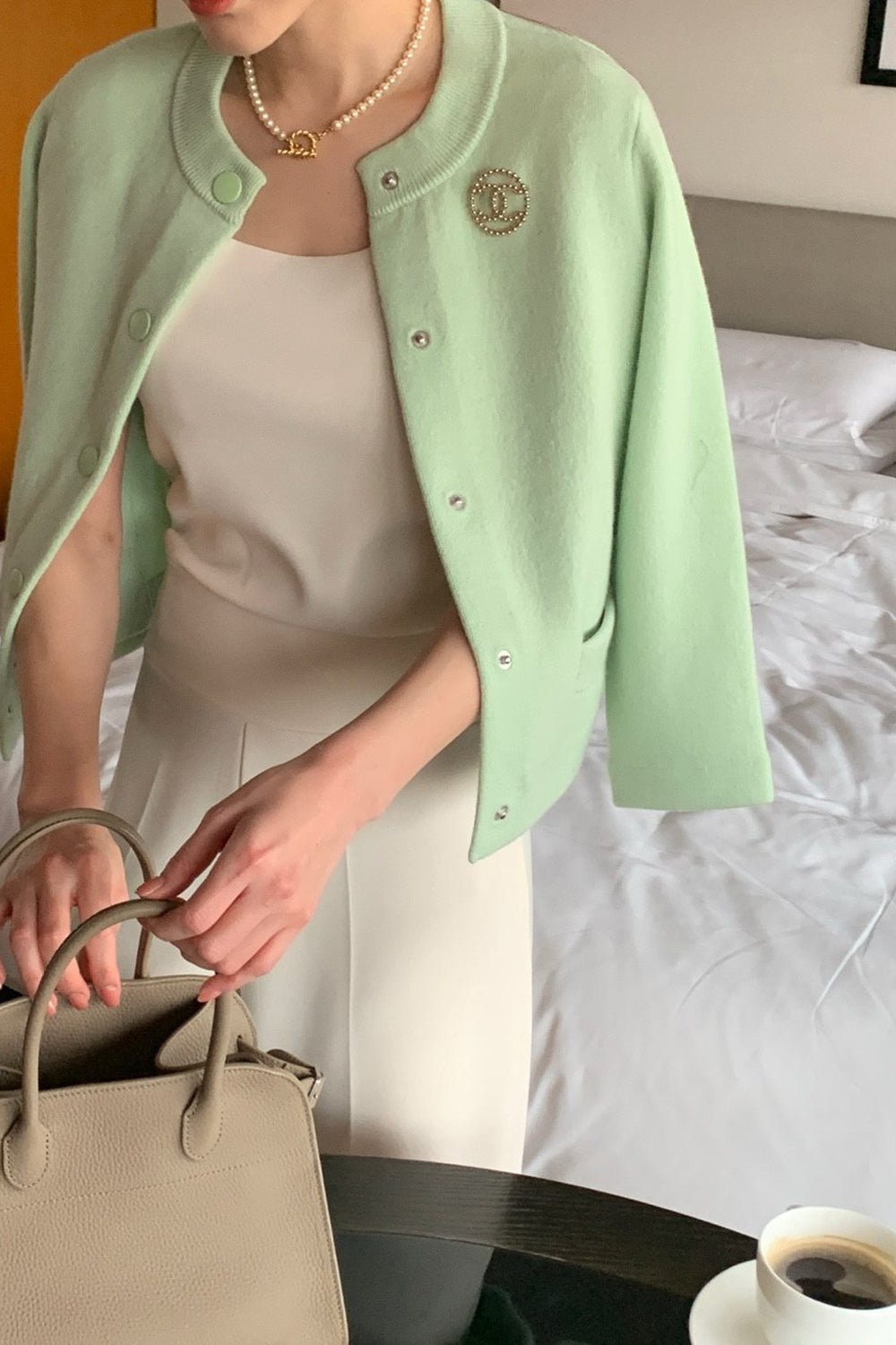 Round Neck Wool Knit Jacket