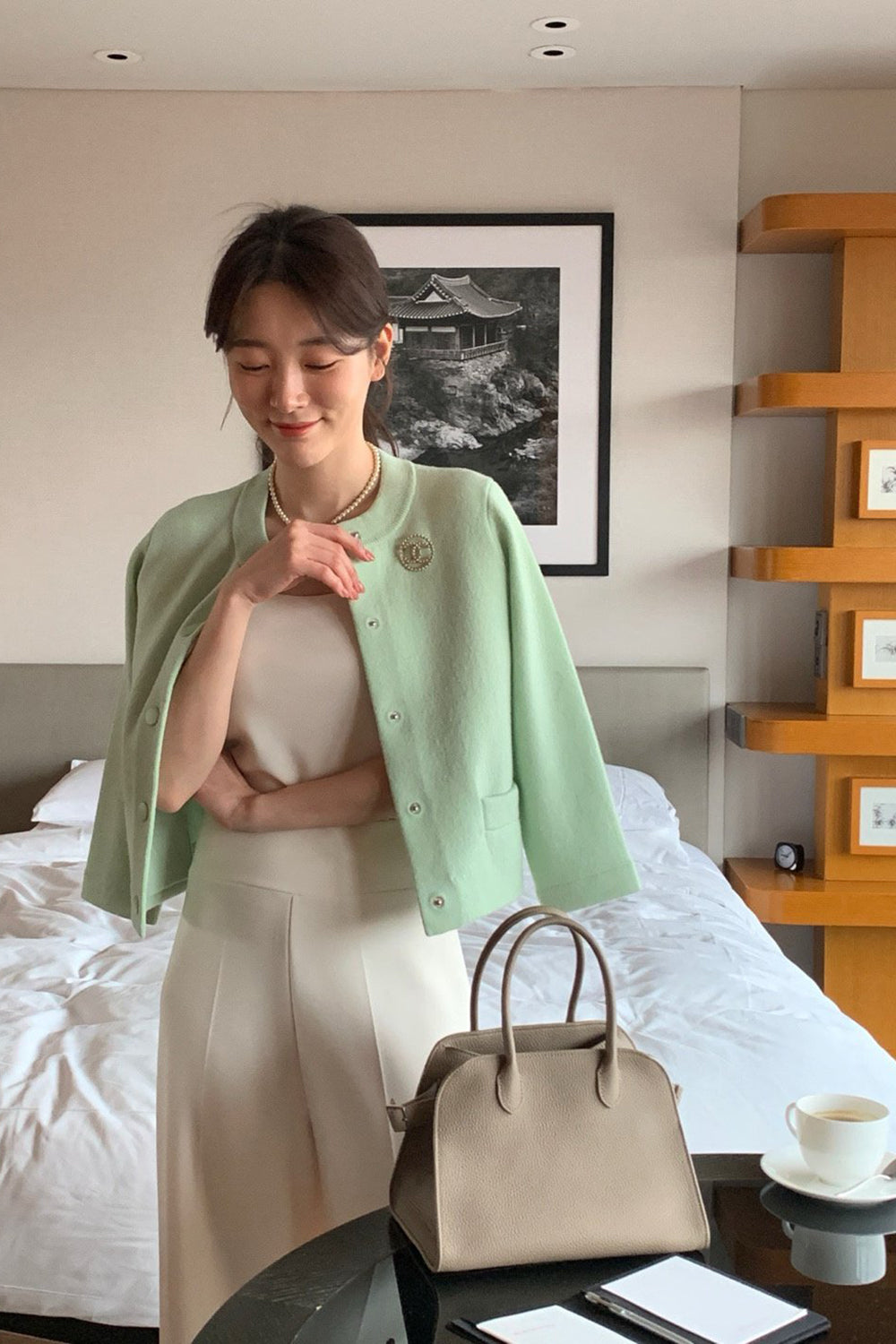Round Neck Wool Knit Jacket