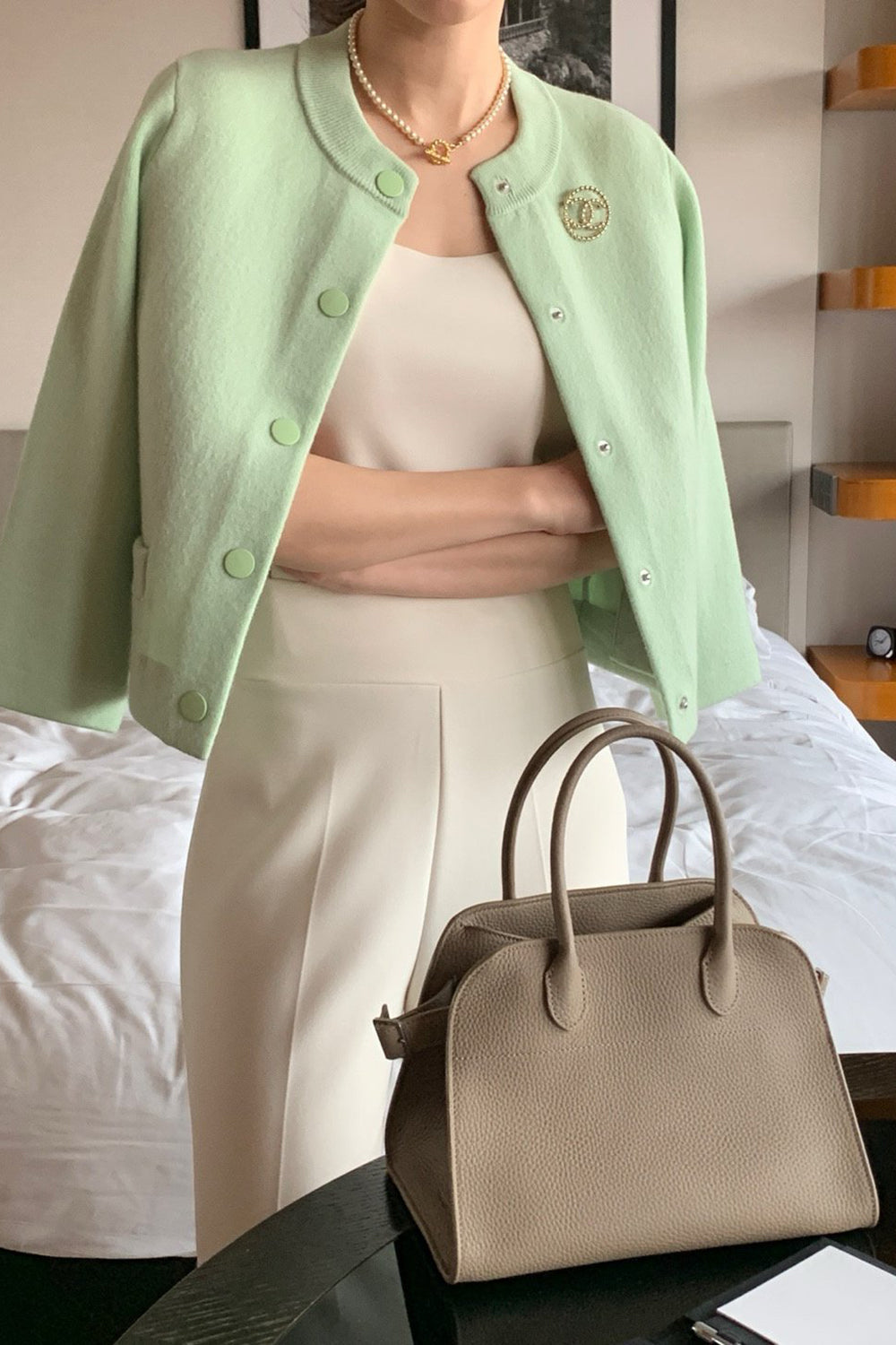 Round Neck Wool Knit Jacket