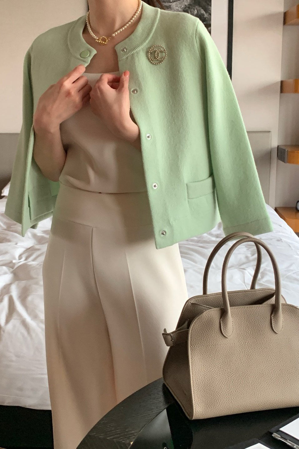 Round Neck Wool Knit Jacket
