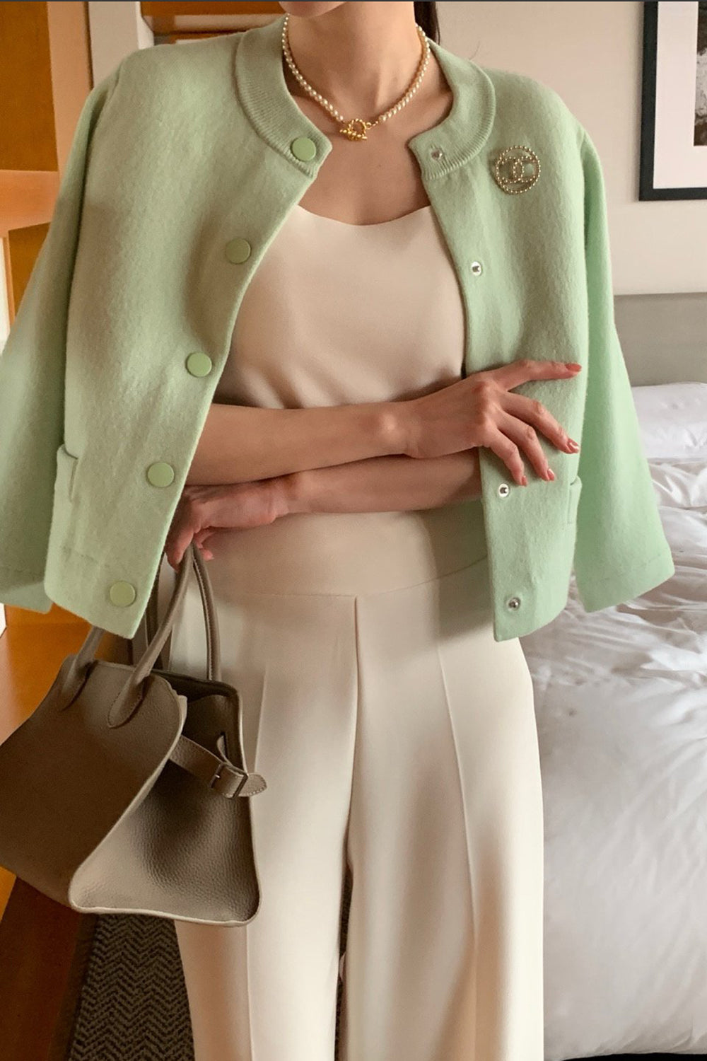 Round Neck Wool Knit Jacket