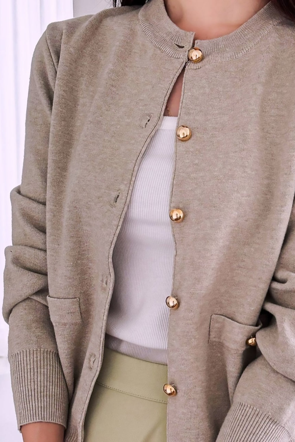 Crewneck Gold Button Cardigan