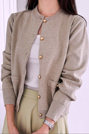 Crewneck Gold Button Cardigan