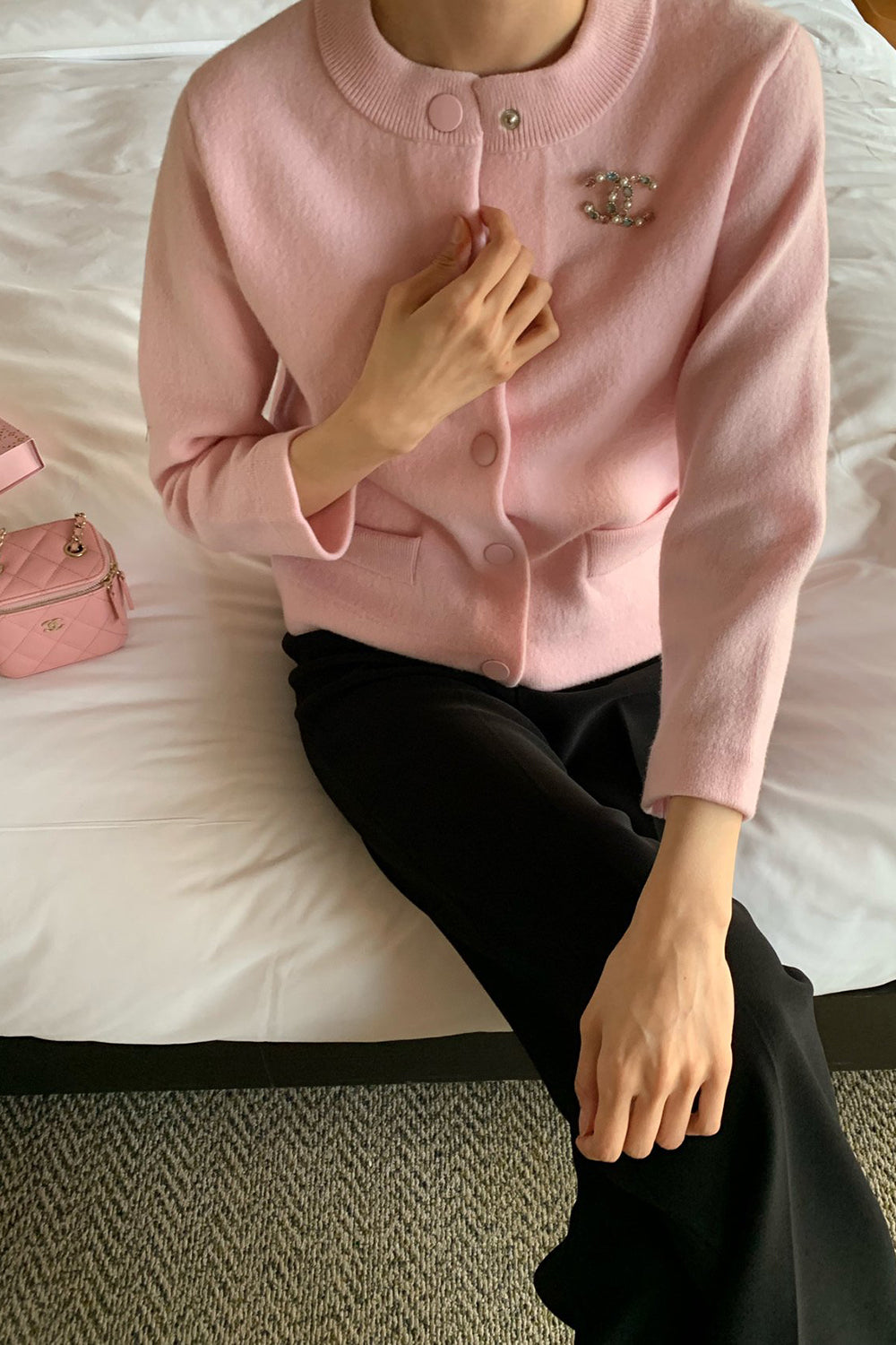 Round Neck Wool Knit Jacket