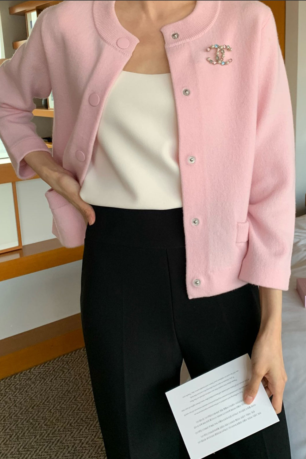 Round Neck Wool Knit Jacket