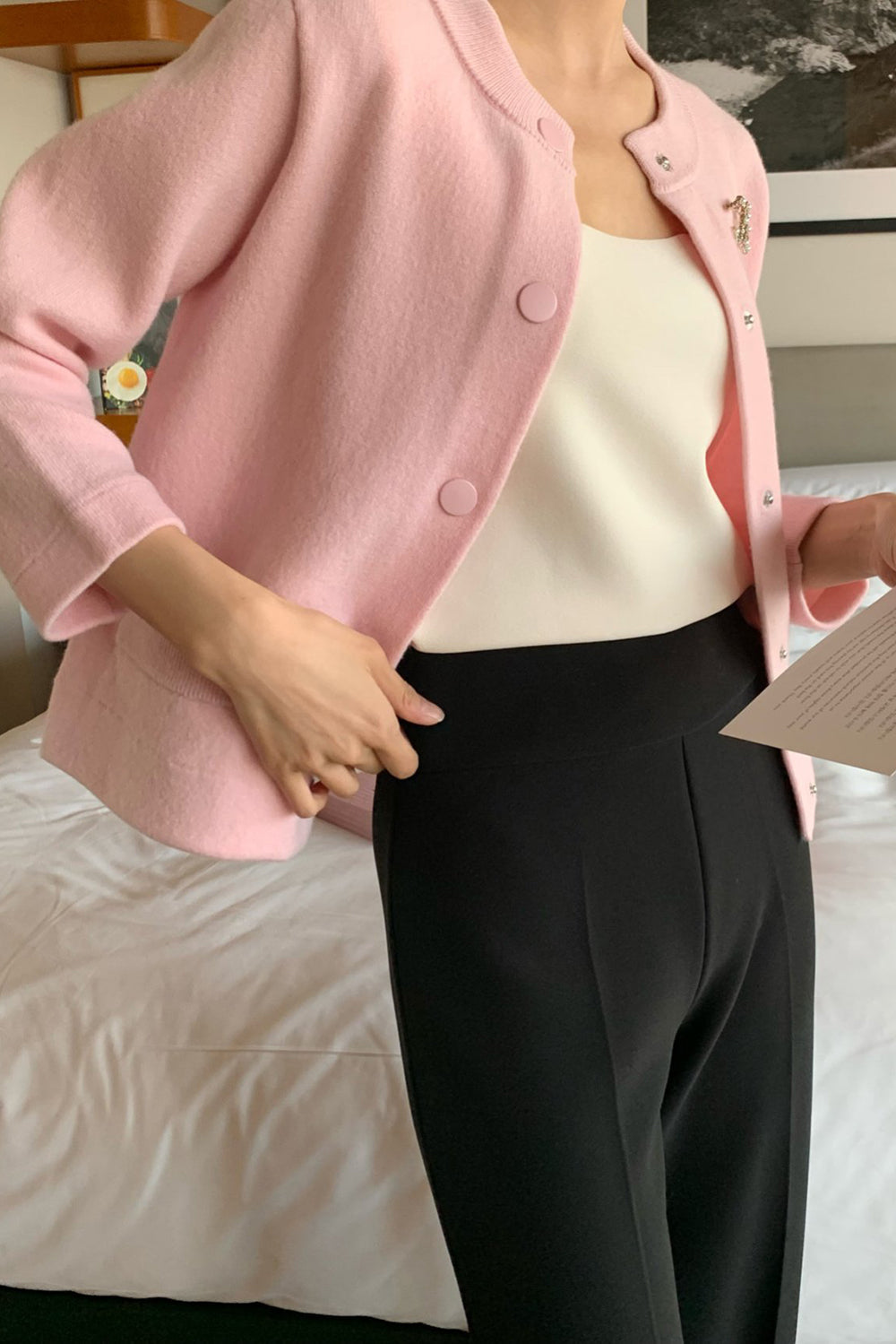 Round Neck Wool Knit Jacket
