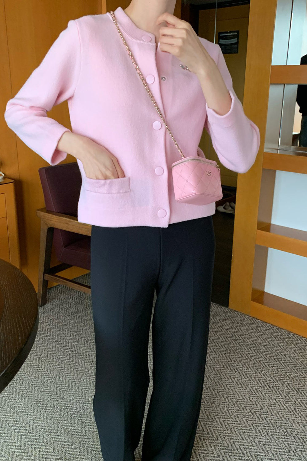 Round Neck Wool Knit Jacket