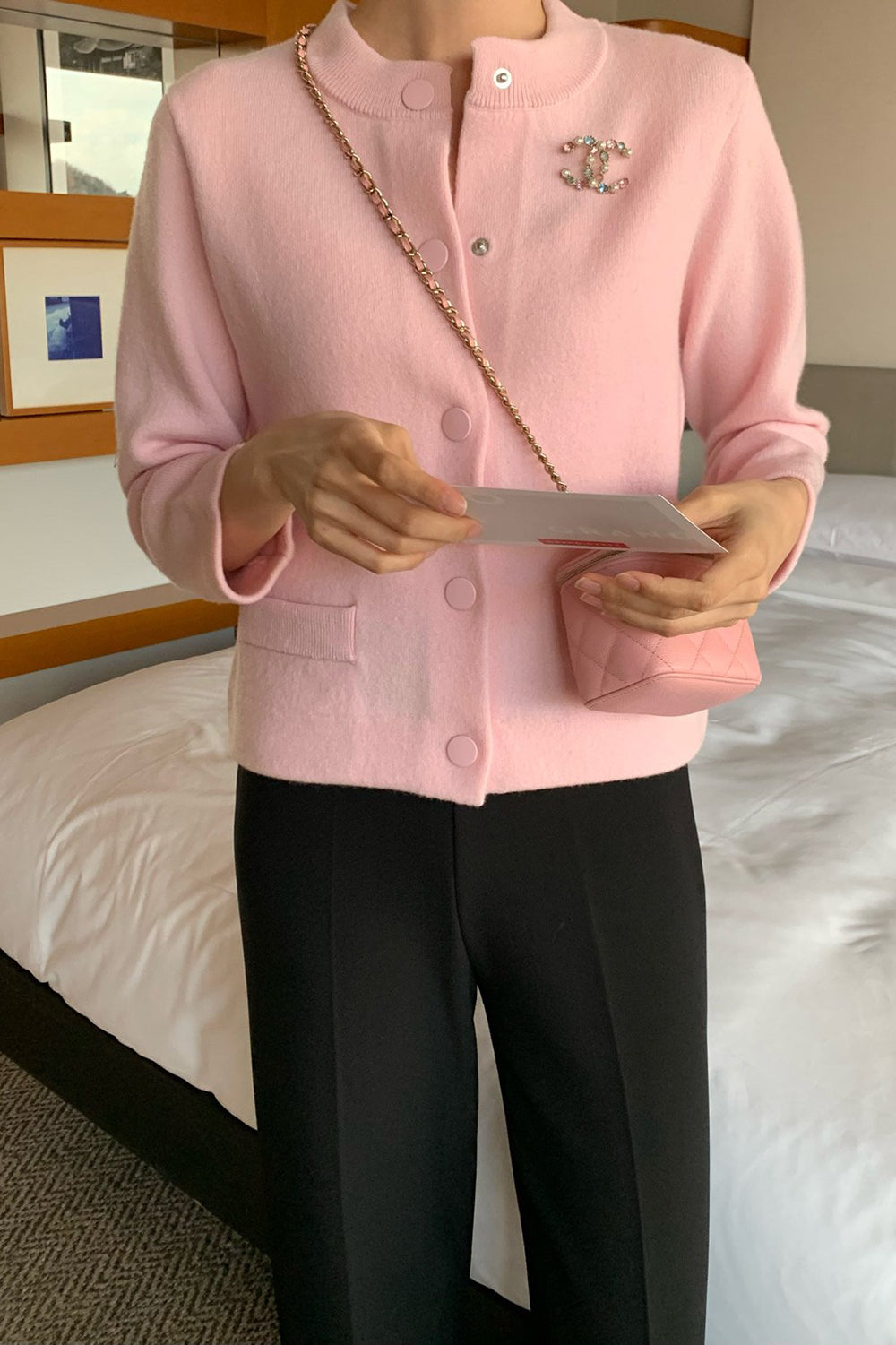 Round Neck Wool Knit Jacket
