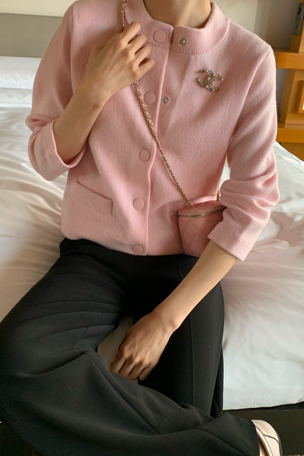 Round Neck Wool Knit Jacket