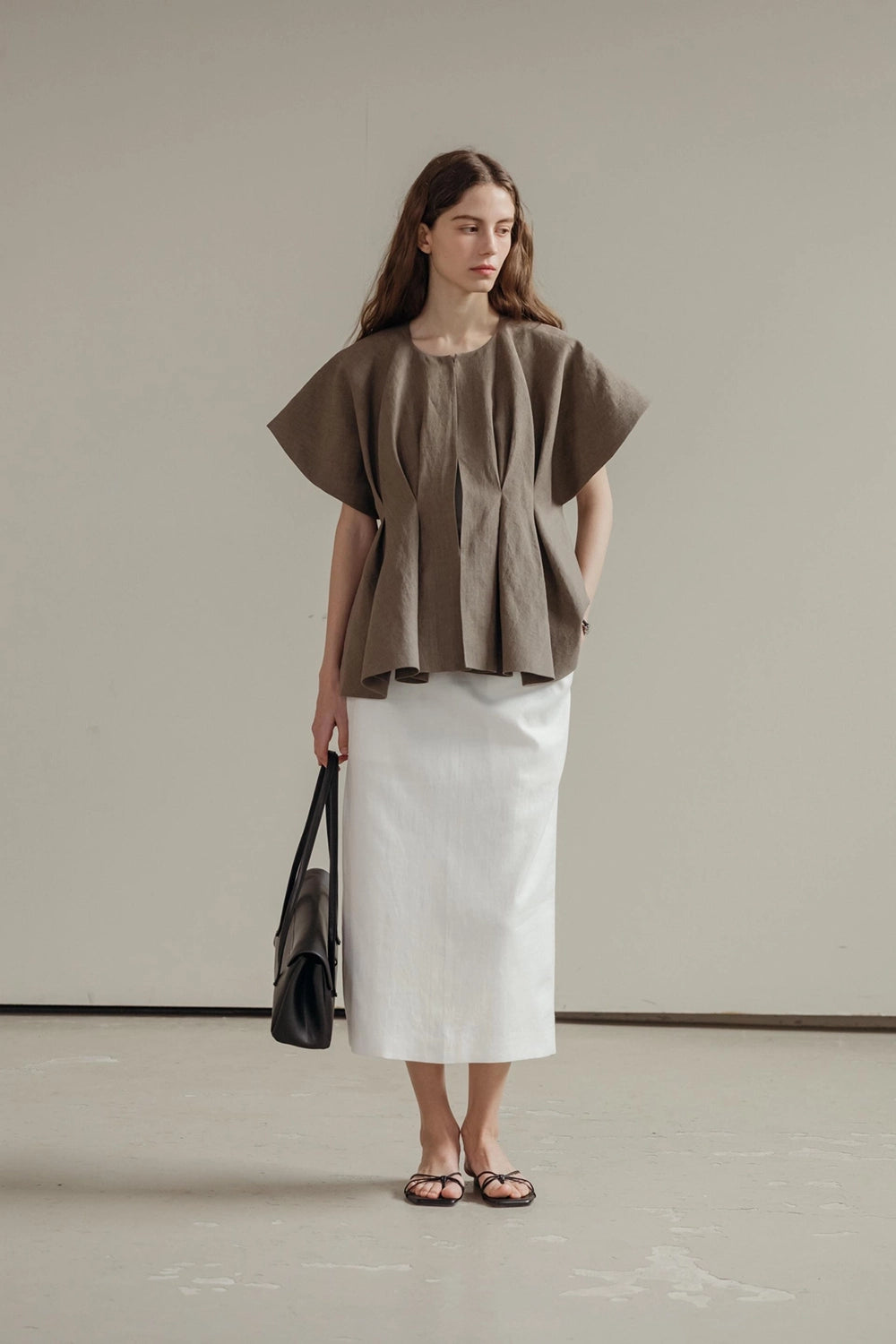 Pintuck Relaxed Fit Linen Vest