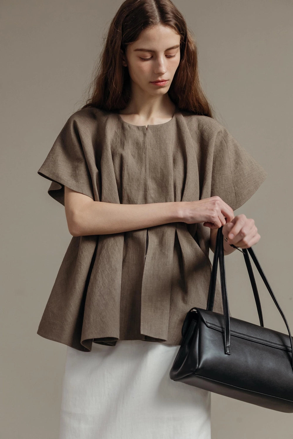 Pintuck Relaxed Fit Linen Vest