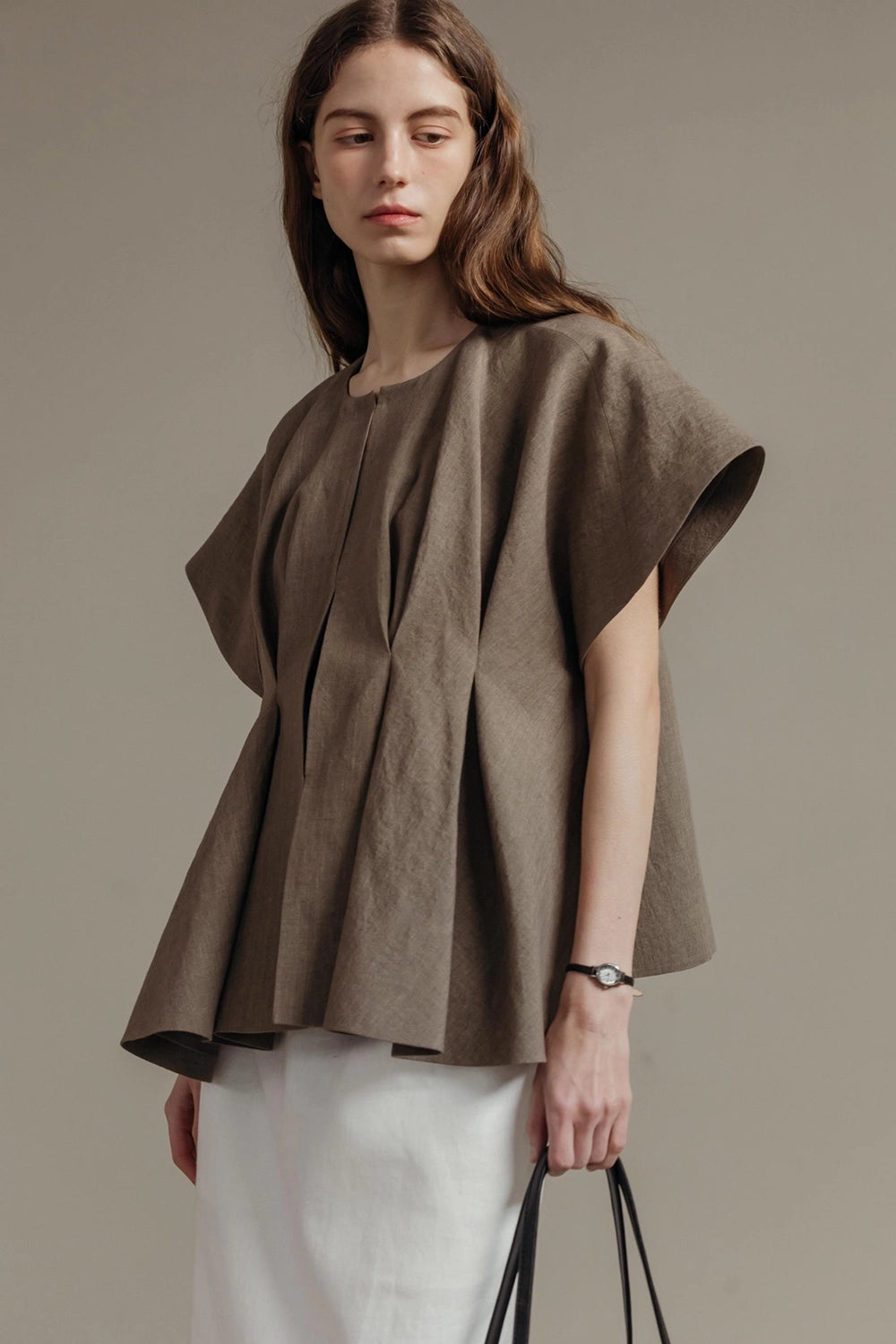 Pintuck Relaxed Fit Linen Vest