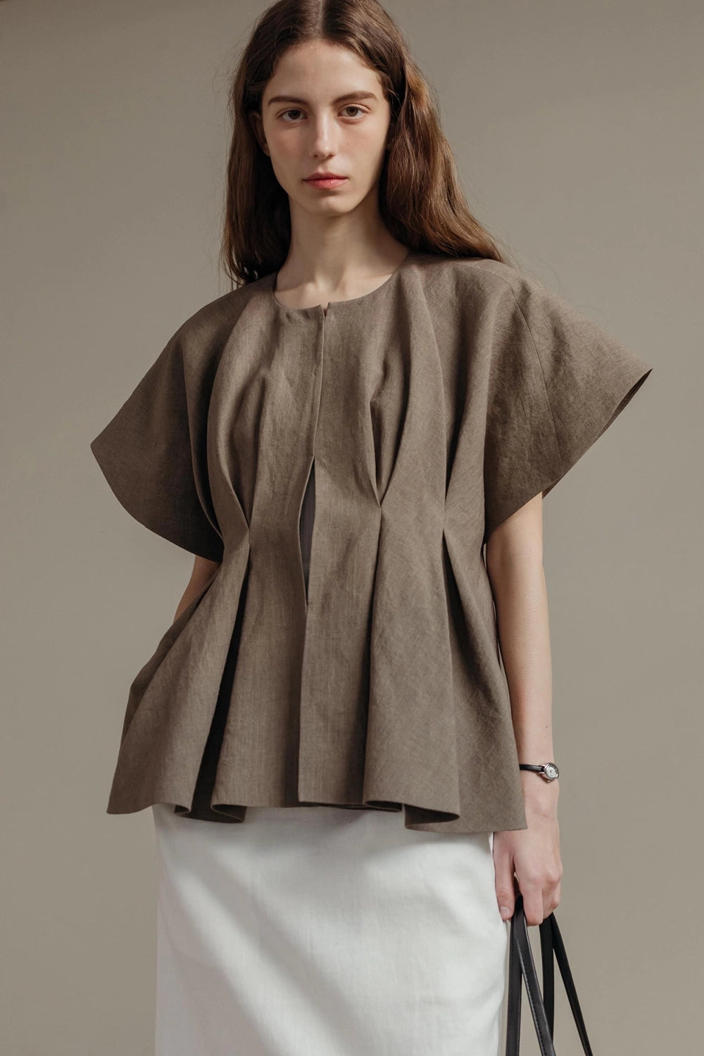 Pintuck Relaxed Fit Linen Vest
