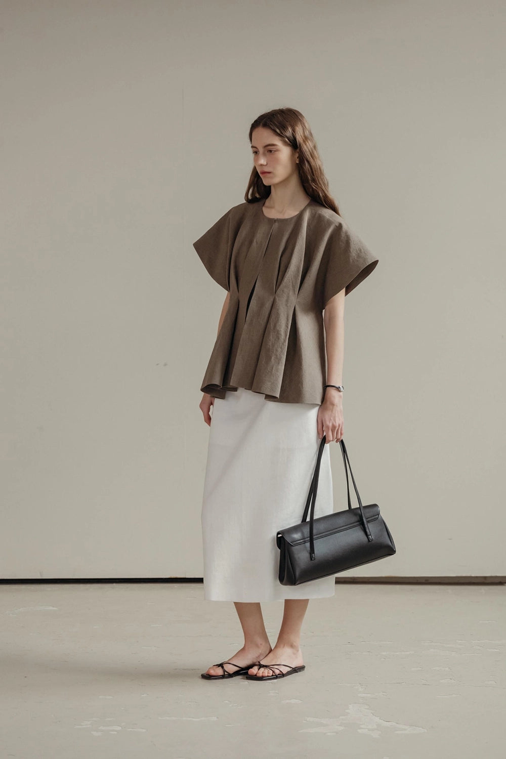Pintuck Relaxed Fit Linen Vest