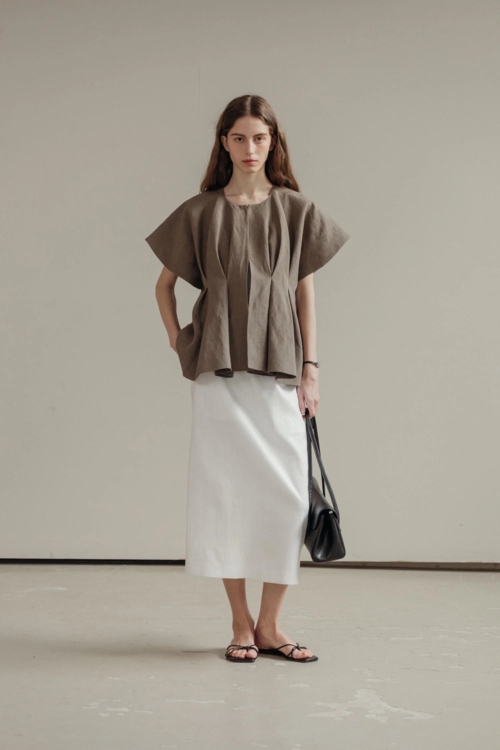 Pintuck Relaxed Fit Linen Vest