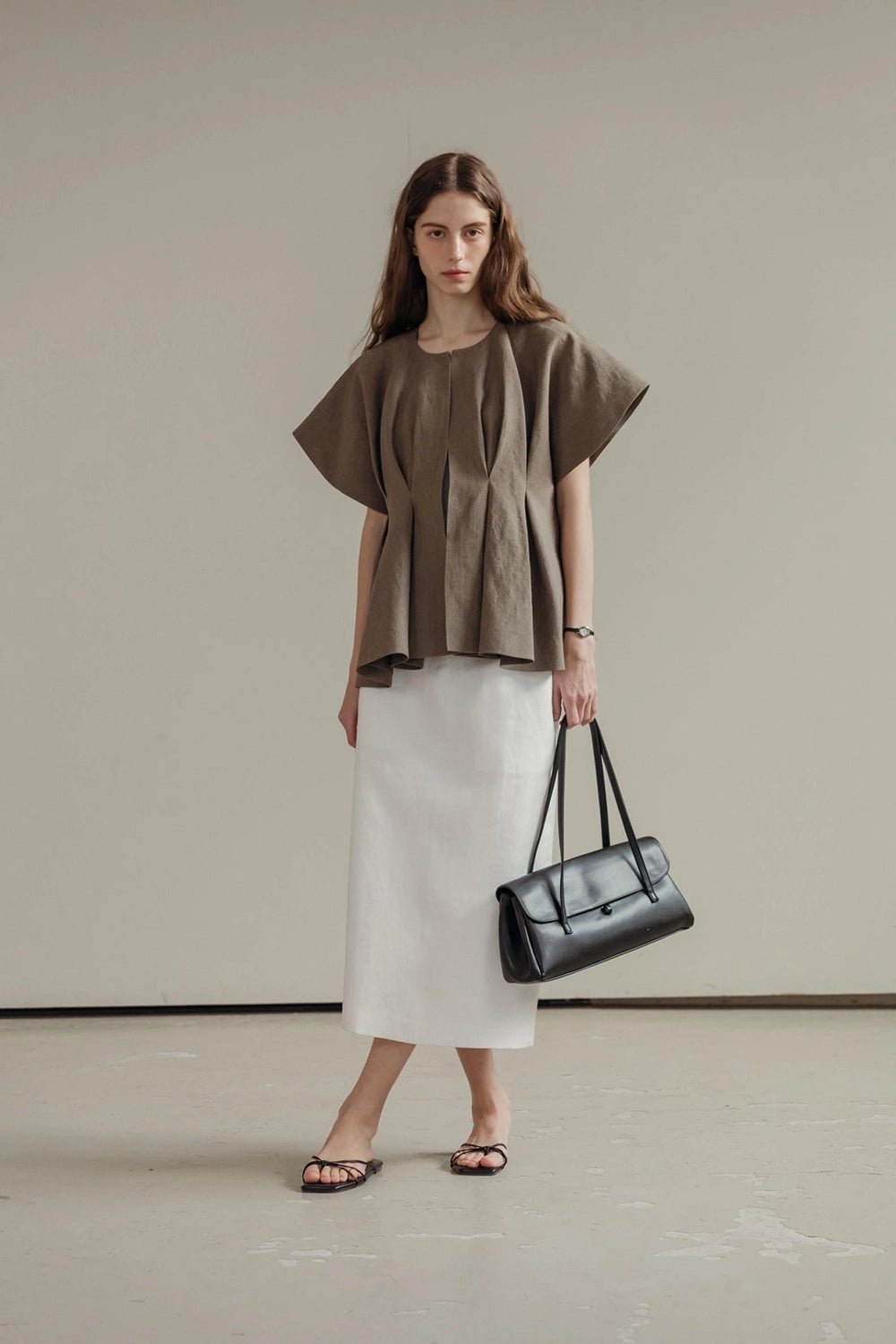 Pintuck Relaxed Fit Linen Vest
