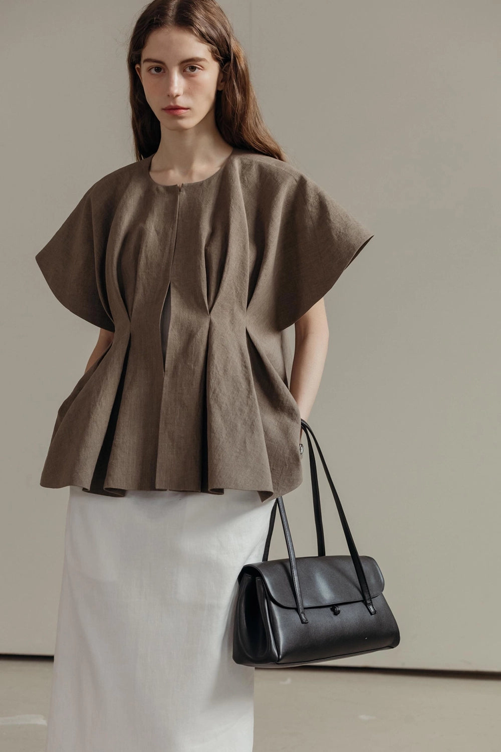 Pintuck Relaxed Fit Linen Vest