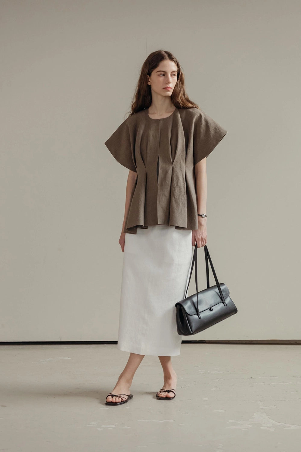 Pintuck Relaxed Fit Linen Vest